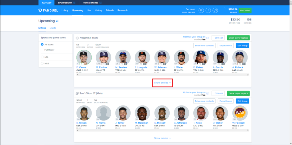 Step 3: how to edit duplicate lineups in fanduel